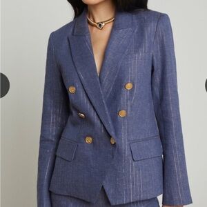 Double-Breasted Blue Gold LurexPinstripe Women's Blazer Size 2 Please read